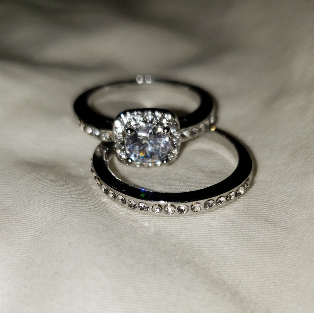White Sapphire Wedding Set Silver